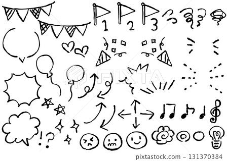 Hand-drawn monochrome speech bubble material set 131370384