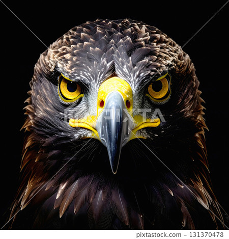 Intense close portrait of a golden eagle staring directly 131370478