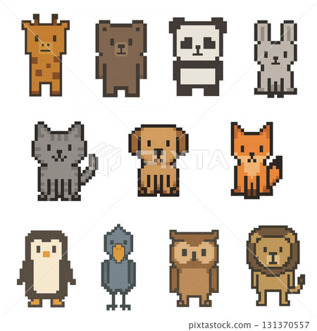 Cute pixel art animal icon set: dogs, cats, and rabbits Cute pixel art animal icon set: dogs, cats, and rabbits 131370557