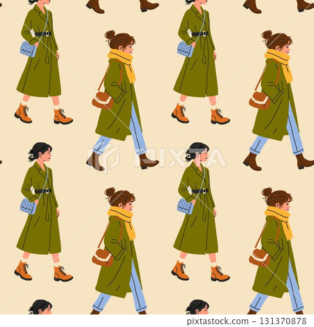 Seamless Pattern of Stylish Women in Fall Outfits 131370878