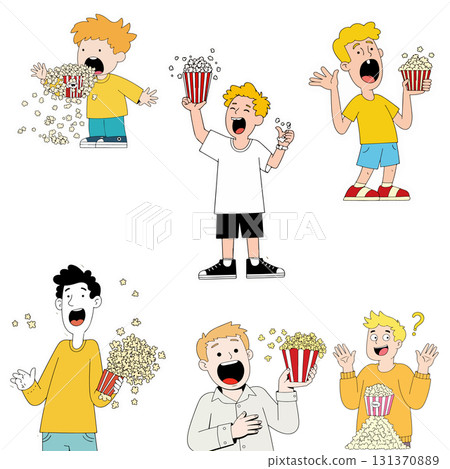 Cartoon Boys Enjoying Popcorn 131370889