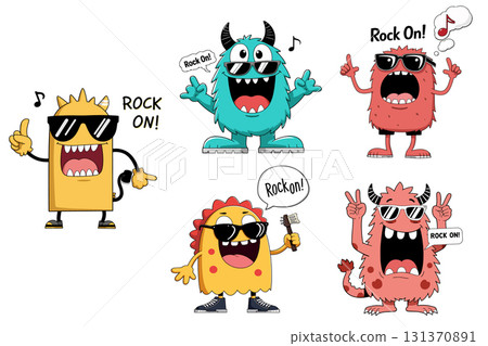 Cartoon Monsters Rocking Out 131370891