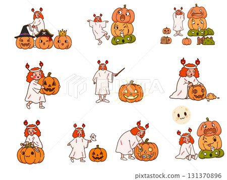 Halloween Girl and Pumpkins Halloween Girl and Pumpkins 131370896
