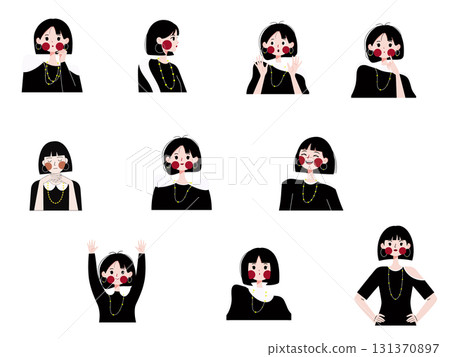 Cartoon Woman with Various Expressions Cartoon Woman with Various Expressions 131370897
