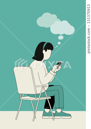 Woman Using Smartphone with Thought Bubble Woman Using Smartphone with Thought Bubble 131370913