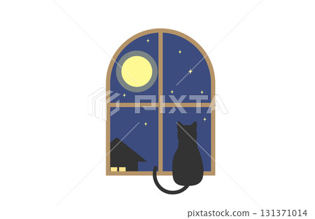 A cat by the window looking at the moon A cat by the window looking at the moon 131371014