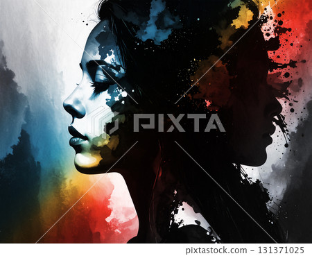 描繪光與影的美麗女人的抽象形象 描繪光與影的美麗女人的抽象形象 131371025