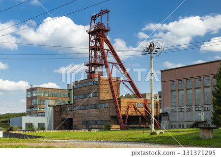 Mine headframe standing at historic Lampertice coal shaft 131371295
