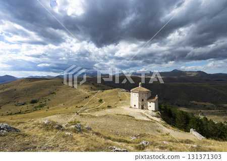Santa Maria della Pieta chapel under dramatic sky in Calascio 131371303