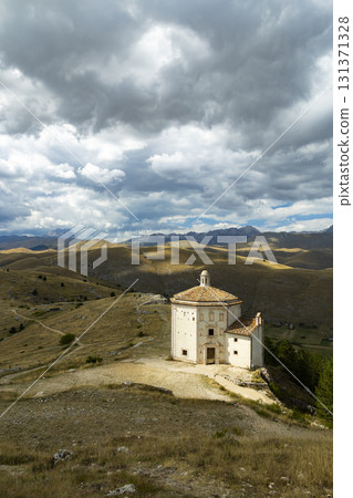 Santa Maria della Pieta church on hills of Calascio, Abruzzo 131371328