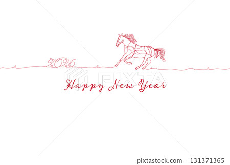 Line art New Year's card material for 2026, Year of the Horse 131371365