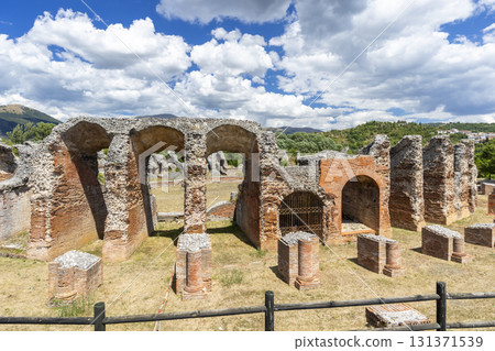 Roman Amiternum amphitheater ancient ruins in Pizzoli, Abruzzo 131371539