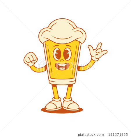 Comic beer glass cartoon character with rock gesture and fist vector flat illustration Comic beer glass cartoon character with rock gesture and fist vector flat illustration 131371555