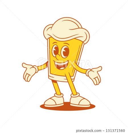 Comic beer glass cartoon character greeting open palms vector flat illustration Comic beer glass cartoon character greeting open palms vector flat illustration 131371560