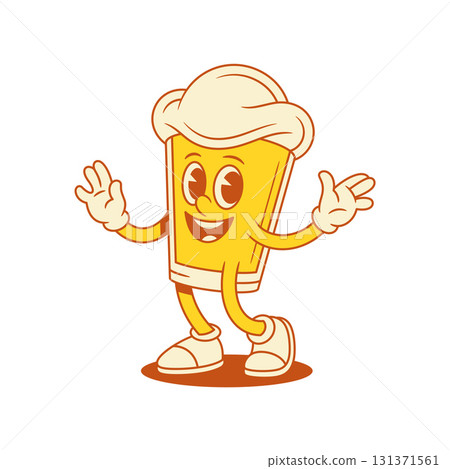 Happy beer glass cartoon character greeting hands gesture vector flat illustration Happy beer glass cartoon character greeting hands gesture vector flat illustration 131371561