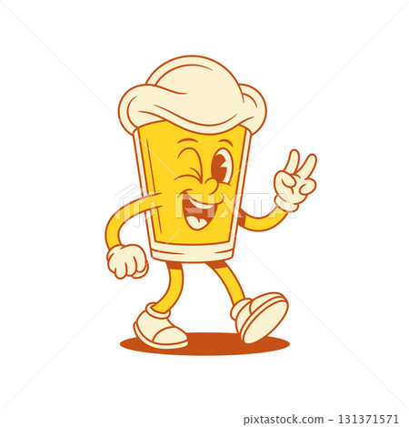 Funny cute beer glass cartoon character peace gesture vector flat illustration Funny cute beer glass cartoon character peace gesture vector flat illustration 131371571