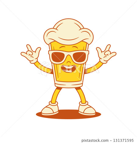 Cool funny beer glass cartoon character in sunglasses vector flat illustration 131371595