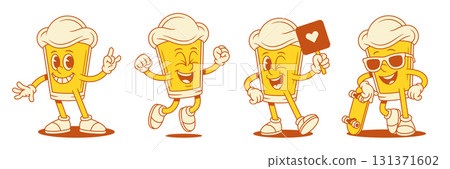 Comic beer glass cartoon character positive emoticon set vector flat illustration 131371602