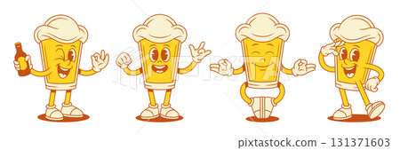 Funky cute beer glass cartoon character happy emoticon set vector flat illustration 131371603