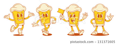 Positive beer glass cartoon character with legs and hands set vector flat illustration Positive beer glass cartoon character with legs and hands set vector flat illustration 131371605