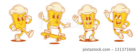 Cute comic beer glass cartoon character funny mascot set vector flat illustration Cute comic beer glass cartoon character funny mascot set vector flat illustration 131371606