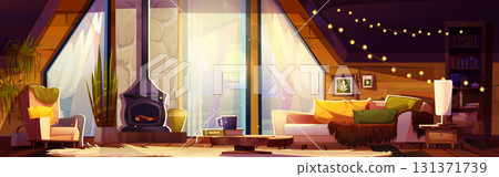 Warm cabin living room interior 131371739