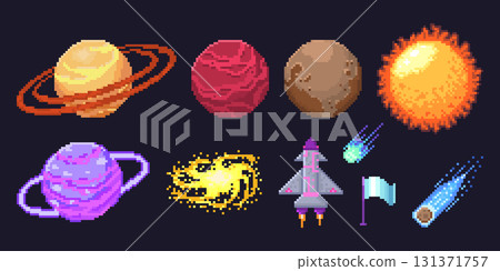 Pixel planet set for space game assets 131371757
