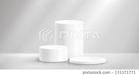 White podium cylinders with stage platform 131371771