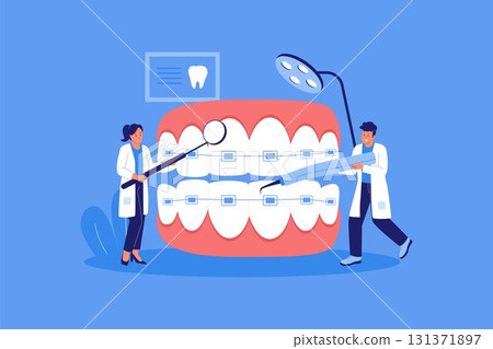 Illustration of Braces Installation and Orthodontics 131371897