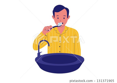 Illustration of Toothbrushing Routine and Oral Hygiene 131371905