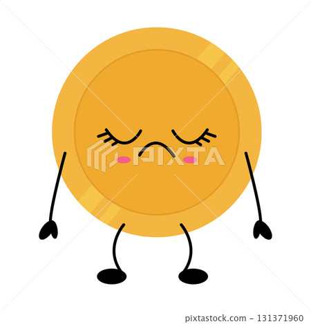 Sad kawaii gold coin character illustration Sad kawaii gold coin character illustration 131371960