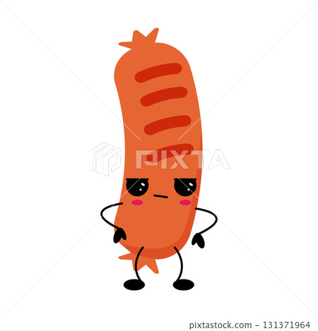 Cute kawaii sausage character with angry face expression 131371964
