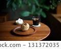 Breakfast: Anpan, iced coffee, and pear 131372035