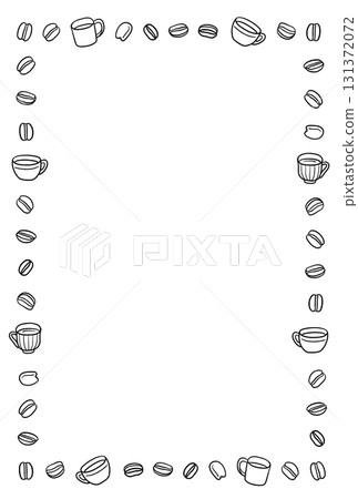 Simple frame of coffee beans and cup, one color, vertical 131372072