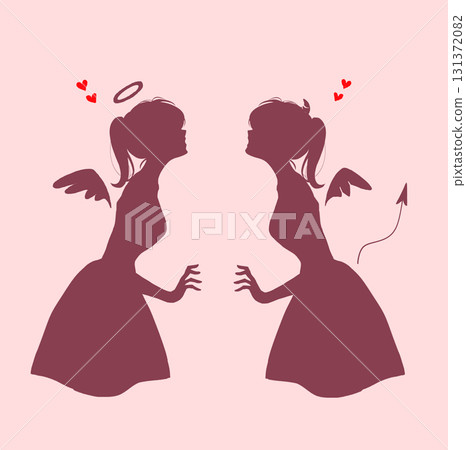 Angel and devil facing each other, love, blank, silhouette 131372082