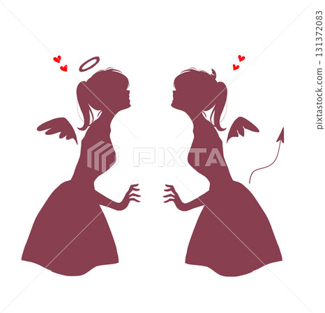 Angel and devil facing each other, love, blank, silhouette Angel and devil facing each other, love, blank, silhouette 131372083