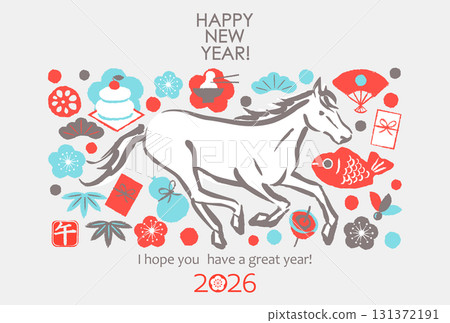 2026 Japanese New Year's materials: Horses and various New Year's items 131372191
