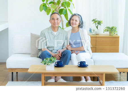 Senior couple relaxing in the living room 131372260