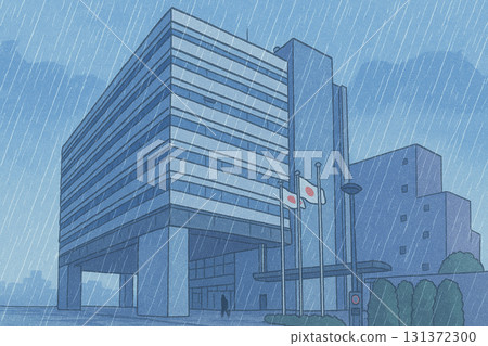 Illustration of Ageo City Hall in the rain Illustration of Ageo City Hall in the rain 131372300
