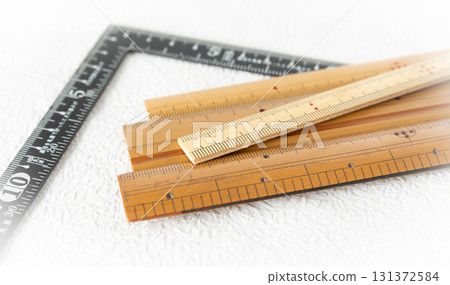 Bamboo ruler, used bamboo scale, curved scale 131372584