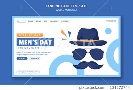 Social Media Landing Page Template in Flat Cartoon Hand Drawn Style for International Men's Day 131372744
