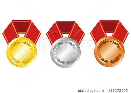 Gold, silver and bronze medal illustration icon set 131372895