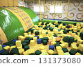 Colorful indoor soft play area with foam cubes and a climbing structure, perfect for kids' fun, games, and parties in a safe, bright environment. High quality photo 131373080