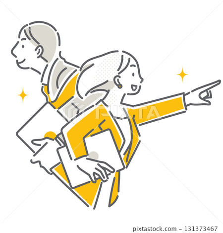 A simple and stylish line drawing of a positive business person running at full speed 131373467