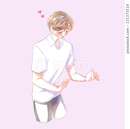 A man embracing something, love, blushing, lovestruck 131373519