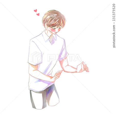 A man embracing something, love, blushing, lovestruck 131373520
