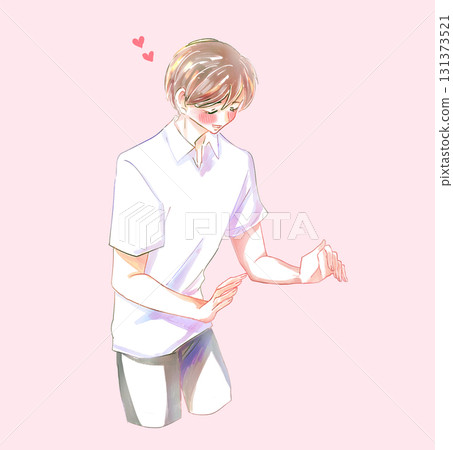 A man embracing something, love, blushing 131373521