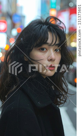 Woman wearing a coat looking at the camera (AI-generated image) 131373601