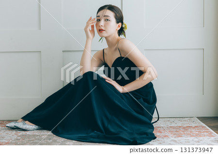 Woman in a black wedding dress 131373947