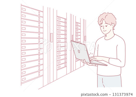 Male engineer work in server room Male engineer work in server room 131373974